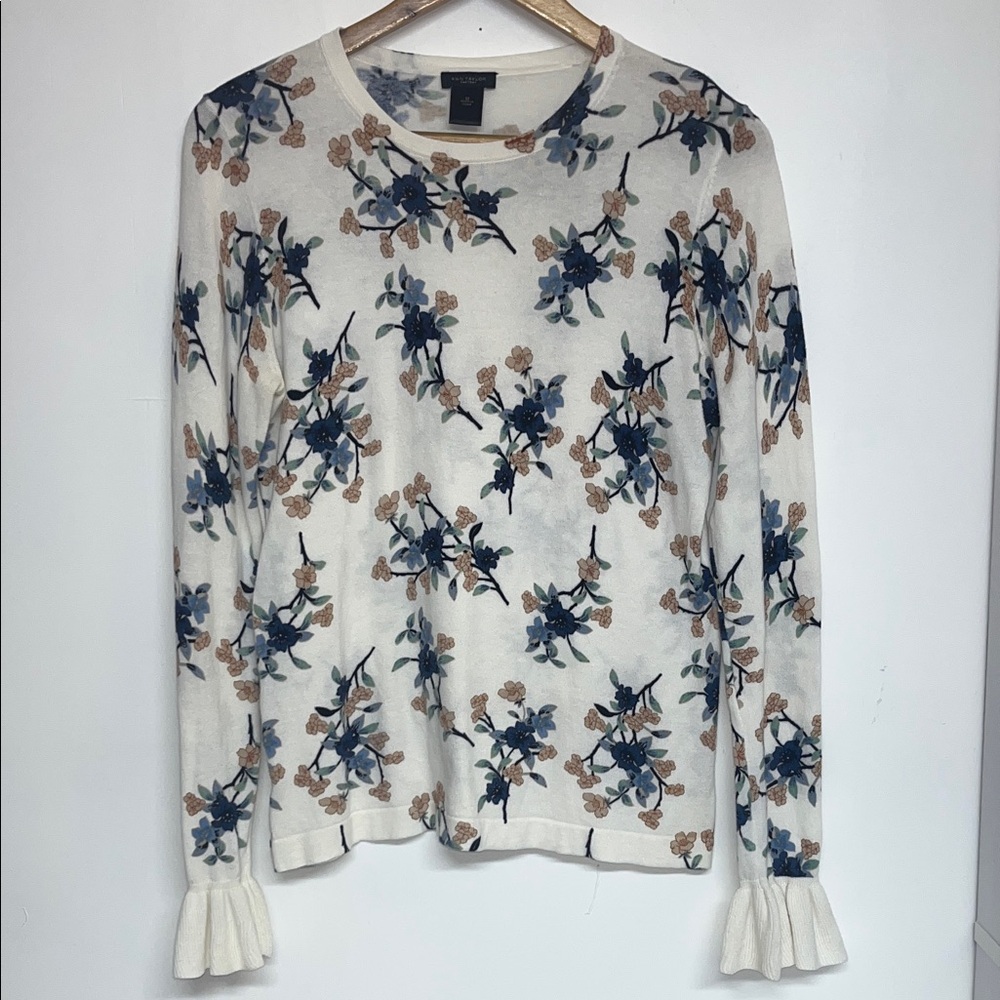 Ann Taylor Sz Medium 100% Cotton Lightweight Sweater, Ruffle Cuff #boho #classic